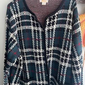 Tally Ho Women's Plaid Cardigan - Black, White, Red, Green